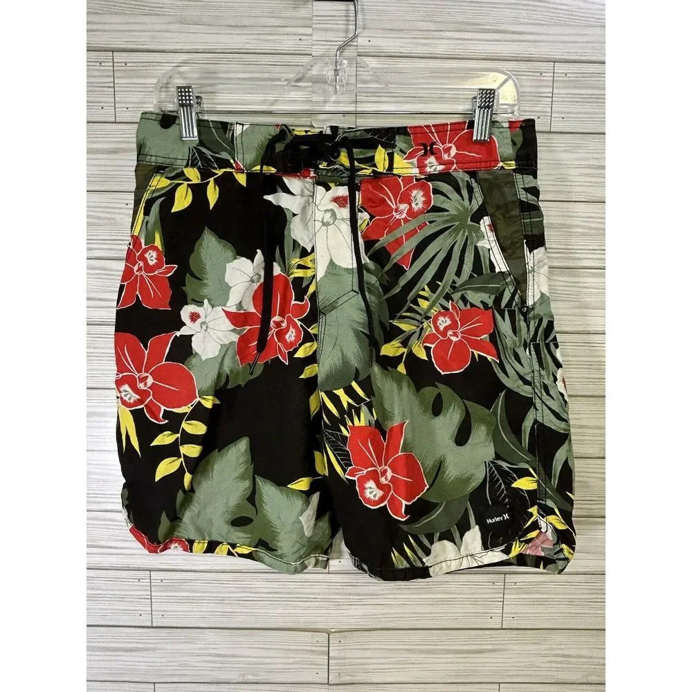 Hurley Board Shorts Mens Size 30 Floral Hibiscus Quick Dry Surf‎ Swim Trunks
